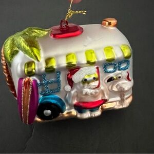 Ashland Glass Ornament Camper with Santa and Surfboard